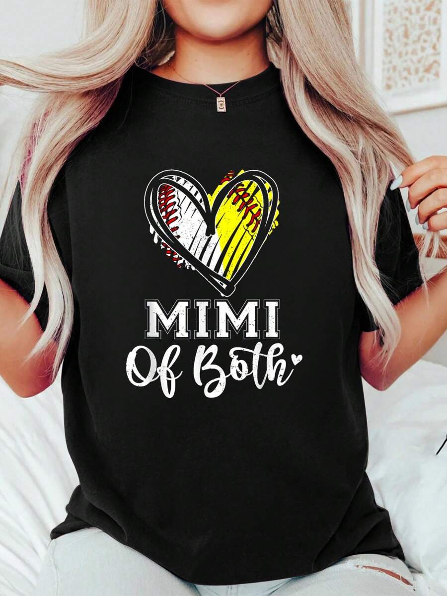 Mimi Of Both Baseball Softball Grandma Mothers Day T-Shirt 100% Cotton, Breathable & Comfort Fit, Short Sleeve Crew Neck Top For All Seasons