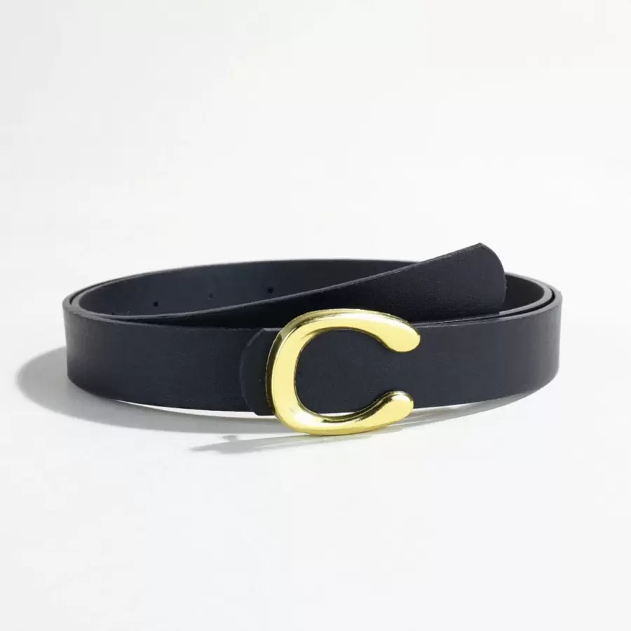 1pc New Women's Belt Letter C Korean Version Dress Jeans PU Women's Belt - Black - View 1