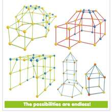 儿童堡垒建筑套件，87 件建筑玩具，STEM 教育礼物，室内和室外游戏帐篷创意套件，生日 - 彩色 - 查看 5