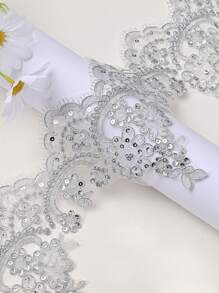 XDH1589 Carcass Embroidery Lace Trim Handmade DIY Wedding Curtain Tablecloth Material Wedding Stage Decor Fabric/Length: 91.44-914.4cm - White - View 17