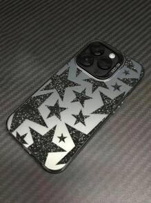1 pieza Funda de teléfono a prueba de golpes de TPU con patrón de estrella de strass negra compatible con iPhone 16, 15, 14, 13, 12, 11 ProMax