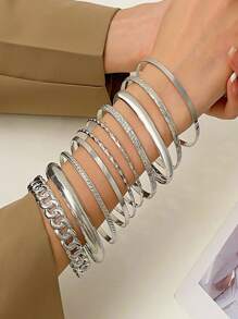 10pcs Retro European & American Style Exaggerated Smooth Asymmetrical Bracelet Set