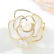 Camellia Flower Faux Pearl Anti-Exposure Brooch For Women, High-End Boutique Exquisite Lapel Pin Suit Accessory Coat Decor - White - View 7
