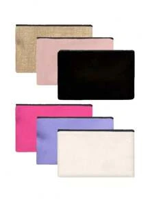 6个空白DIY帆布拉链收纳袋 - 彩色化妆包/铅笔盒，适合收纳小型化妆品、DIY工艺品、洗漱用品、文具、数据线等，多功能帆布袋，适用于家庭、学校和旅行，可涂鸦和手绘DIY - 彩色 - 查看 12