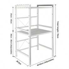 Estante expandible para microondas, soporte para microondas de 3 niveles para cocina, soporte para microondas de acero al carbono para encimera, organizador de almacenamiento de cocina con 6 ganchos - Blanco - Ver 8