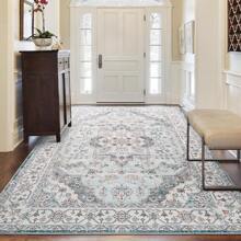 Homore Vintage Area Rugs For Living Room, Floral Medallion Washable Rug For Bedroom, Faux Wool Ultra Soft Retro Accent Rug, Non Slip Indoor Carpet For Kitchen Office Dining Room Decor - 藍色 - 查看 3