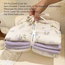 3/4 件薰衣草床上用品套装、波西米亚花卉涤纶羽绒被套装、田园风格花卉羽绒被套装、轻盈柔软透气双面花园风格床上用品、丁香花羽绒被套、薰衣草植物床上用品（1 个羽绒被套 + 1 张床单 + 1/2 个枕套，不含被子和填充物）