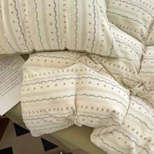 3/4 件复古小碎花花园涤纶精致可爱床上用品套装，蝴蝶结图案拉链羽绒被套套装，简约风格橄榄绿条纹印花羽绒被套套装（1 个羽绒被套 + 1 个床单 + 1/2 个枕套，不含填充物）