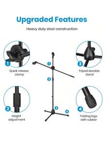 Pedestal Para Microfono Base Doble Boom Atril Profesional - Negro - Ver 4