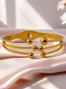 1 件时尚个性化镀金串珠弹性开口袖口手链，复古风格女士钛钢夸张腕饰