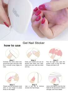 20片法式半固化凝胶美甲贴纸，白色、黑色、粉色可选，自粘式全覆盖美甲贴纸，包含1个指甲锉，持久耐用，UV凝胶美甲贴纸，适合女性和女孩日常美甲装饰，美甲用品。 - 彩色 - 查看 12