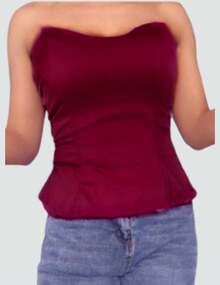 Top Strapless Ajustado con Vuelo Bajo, Escote de Corazon y Resorte en Espalda | Sudan - Vino - Ver 3