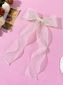 1pc Women's Fashionable & Graceful Casual Spring/Summer Sweet Girly Style Solid Color Mesh Bow Ribbon Hair Clip, Alloy Spring Clamp, Suitable For Daily Wear, Travel, Photo Shoot, Any Occasions, A Great Gift For Best Friends