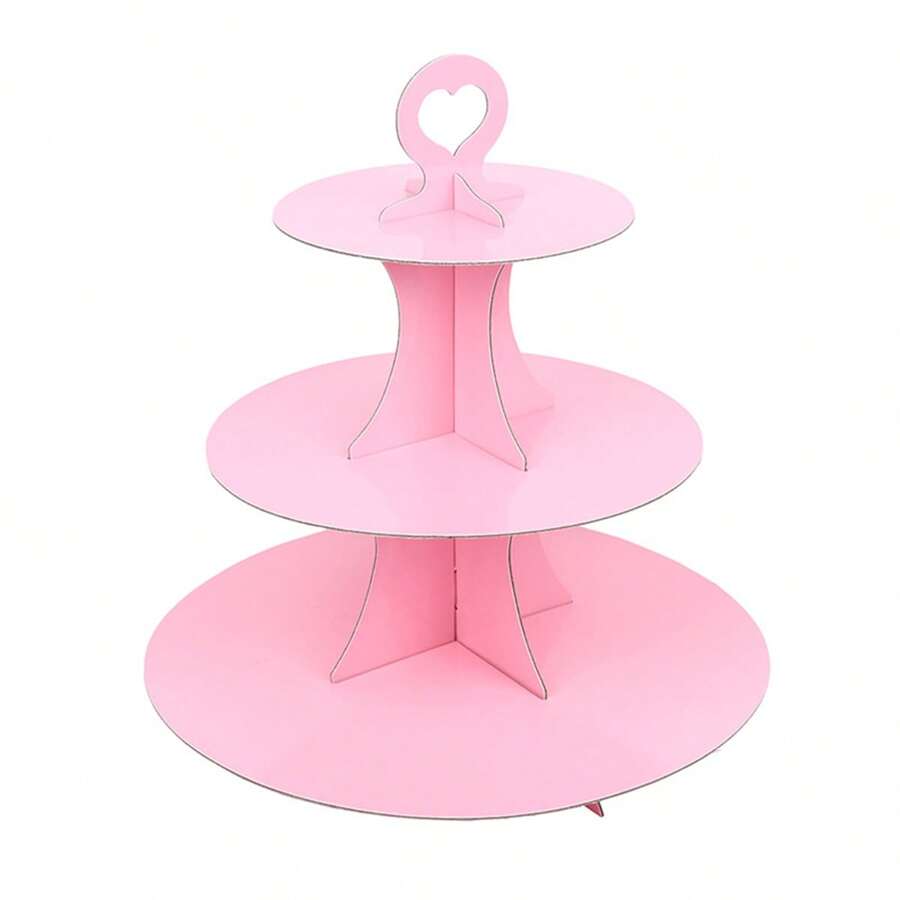 1 pieza Soporte plegable para exhibición de tartas de unicolor, para fiestas, comidas, exhibición de tartas de cumpleaños y postres - Rosa - Ver 1