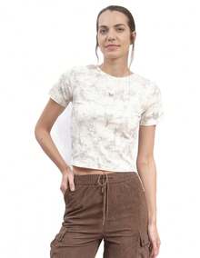 MAREZZI COUTURE TIE-DYE CROP T-SHIRT - Beige - View 1