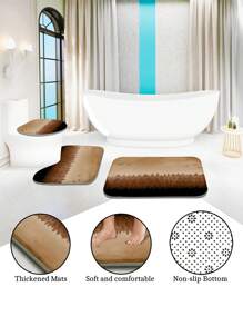 1 件/4 件水彩森林风景浴室装饰套装，包括带 12 个挂钩的防水浴帘、防滑浴垫、U 型马桶垫和圆形马桶盖，适用于整个浴室场景