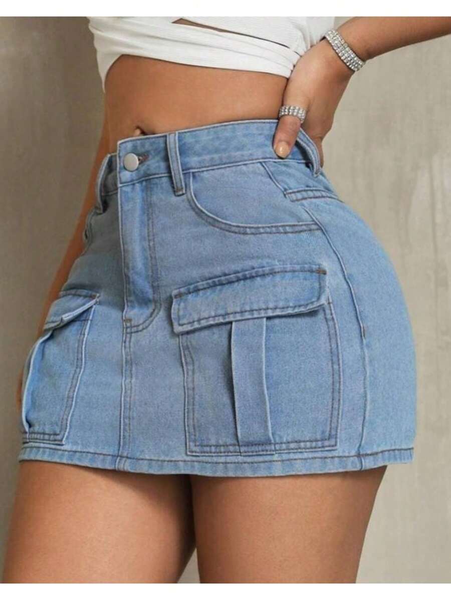 Falda Mezclilla Bolsas Delanteras - Azul - Ver 1