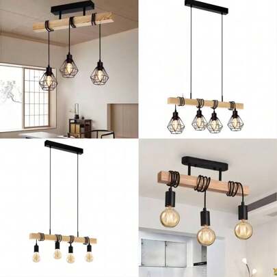 Wooden Long Bar Pendant Light, Creative Lighting For Cafe, Clothing Store, Restaurant