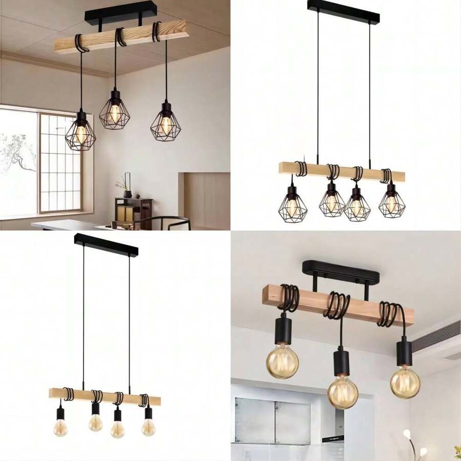 木制长吧台吊灯，适用于咖啡厅、服装店、餐厅的创意照明