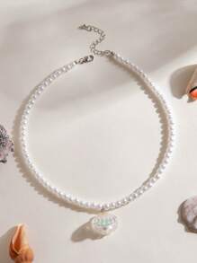 1pc Bohemian Beachy Style Resin White Faux Pearl Starfish Shell Pendant Necklace, Women Holiday Beach Party Gift, Middle East Ramadan Event