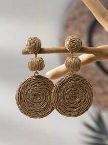 1 paio di orecchini pendenti a cerchio in stile bohémien con pendente in rafia, orecchini a goccia perfetti per le vacanze al mare