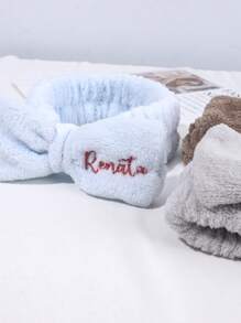 1 Stück personalisierte Spa-Schleife Stirnbänder für Frauen, mit eigenem Namen bedrucktes Stirnband für Hautpflege und Make-up, flauschige, individuell beschriftete Wasch- und Dusch-Haarband für Hautpflege, Yoga, elegante Schleifen-Kopfbedeckung für das tägliche Gesichtwaschen, Frauenhaarschmuck
