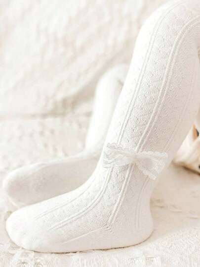 1pc Baby Solid Color Breathable Bowknot Tights