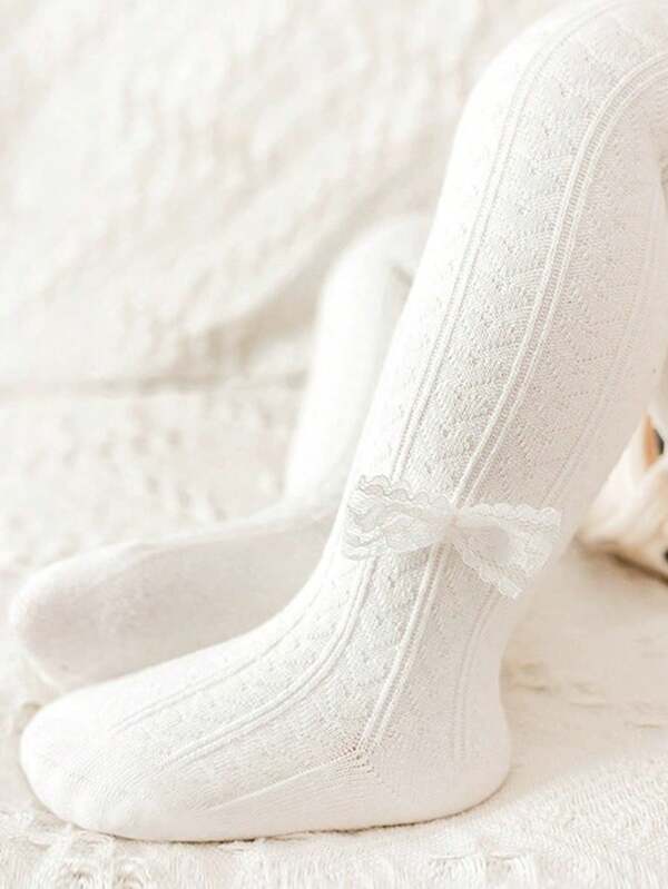 1pc Baby Solid Color Breathable Bowknot Tights