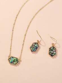 3pcs/Set Women Rhombus Pendant Necklace And Earrings, Suitable For Birthday Wear - Yellow Gold - View 6