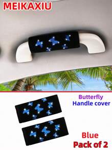 MEIKAXIU 2pcs Bowknot Bling Bling Fabric Soft Breathable Car Grab Handle Protective Cover, Universal Car Interior Accessories - Butterfly - View 7