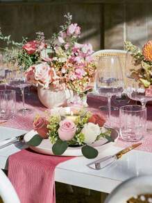 2 件人造花蜡烛花环用于婚礼家居桌面装饰春季花环布置假花植物叶蜡烛环，人造丝玫瑰花植物花环蜡烛台，花卉婚礼中心装饰塑料小花卉农舍花环用于婚礼布置，新娘花束，桌面中心装饰，美学房间装饰，礼物 - 彩色 - 查看 4