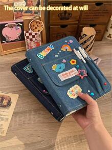 Cuaderno coreano retro de mezclilla con 4 cuadrículas, páginas interiores reemplazables DIY, cuaderno estudiantil lindo de dibujos animados, tarjetas pequeñas, útiles escolares, de vuelta a la escuela - Ver 1