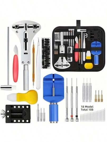 147 件套手表维修工具套装，包括螺丝刀、表壳开启器和弹簧杆 - 适用于调节表带和更换电池 - 手表爱好者的节日礼物，年终促销