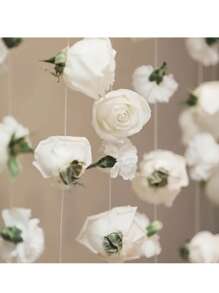 20 Pieces Each Wedding Decoration Hanging White Roses, Rose Waterfall Set With 10 White Roses + 10 Rolls Of 500cm Ribbon For DIY Wedding Decorations, Bridal Showers, Wedding Bouquets, Table Decorations, And Ceiling Decorations, Bridal Gift Party Birthday Supplies