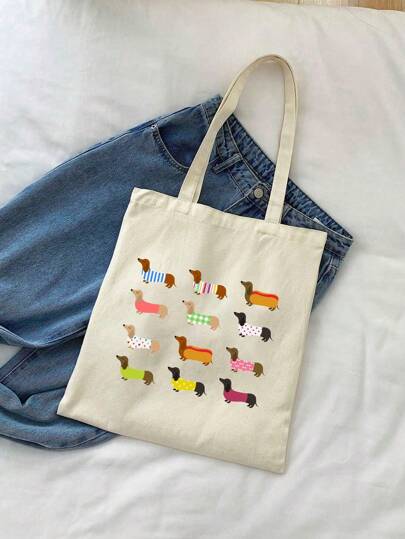 Dachshund Three Cute Silly Sausage Dogs Print Tote Bag, Casual Large Capacity Shoulder Bag, Daily Shopping Bag, Multifunctional Storage Bag, Lightweight Travel Tote Bag, Good Gift, Travel Souvenir For Friends, Essential Travel Tote Bag, Suitable For Commuting, Back To School, Travel, Picnic, Camping, Outdoor And Adventure