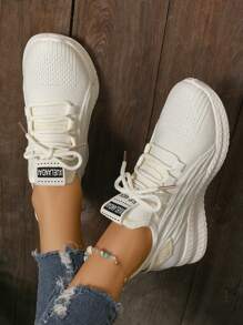 Women's Comfortable Breathable Fashion Versatile Casual Sneakers, Lightweight Anti-Slip Round Toe Hiking & Running Shoes - Beige - View 4