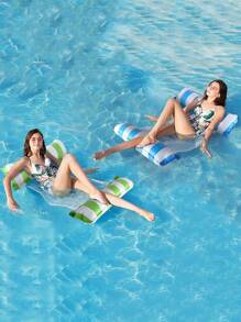 1 Piece Outdoor Fashion Inflatable With Net Two-Tube Straight Stripes Inflatable Hammock, Foldable Dual Purpose Backrest Floating Row, Summer Floating Lounger, Floating Bed Sofa, Water Recreation Lounger Floating Bed Pool Float - Multicolor - View 1