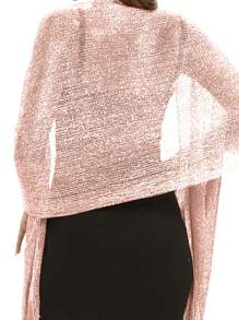 Khăn choàng kim loại lấp lánh màu hồng nhạt có khóa tròn, khăn choàng tua rua thoáng khí thanh lịch dành cho nữ, váy dự tiệc, khăn choàng ngoài - Màu Hồng baby - Xem 3