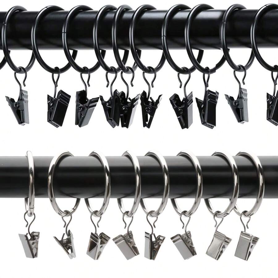 10pcs/40pcs Curtain Rings With Clips, Window Curtain Clip Rings, 1.26 Inch Inner Diameter, Suitable For Living Room Curtain Rods, Bathroom Curtain Rods, Curtain Rods, Easy To Use, Gold, Black, Silver - Multicolor - View 1
