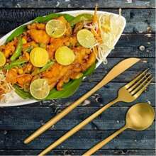 4pcs Stainless Steel Flatware Set, Gold Cutlery Set With Knife, Fork, Soup Spoon And Tea Spoon, Gift Box, Polished Tableware, Suitable For Dining, Parties, Family Gatherings