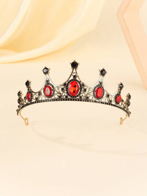 1 Tiara de noiva cheia de atmosfera gótica, tiara de casamento vintage mistério vermelho senhora, adequada para festas, festas de aniversário, aniversários de casamento, danças