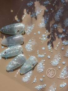 1 autocollant d'art pour les ongles à fleur d'étoile bleue brillante, autocollant d'art pour les ongles de style japonais autoadhésif, accessoires de conception d'ongles DIY, autocollant de décoration d'art pour les ongles