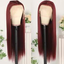 13X6 Platinum White Synthetic Lace Front Wigs 28 Inch Pre Plucked Long Straight Hair Wigs Glueless White Wigs Heat Resistant Fiber Hair Natural Halloween Wigs Platinum Blonde Lace Front Wigs For Women For Daily Christmas Party Cosplay Use - 酒紅色 - 查看 6