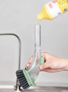 3 件装皂液控制洗碗刷，带手柄和 2 个可互换头，防刮洗碗刷分配刷垫皂液器垫圈套装，适用于清洁厨房碗碟、锅、平底锅、水槽