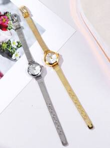 两只时尚创意小巧个性化女士石英表，圆形简约表盘，合金表带，适合姐妹、情侣、节日、派对、婚礼和日常佩戴，是送给女性的最佳礼物。 - 彩色 - 查看 3