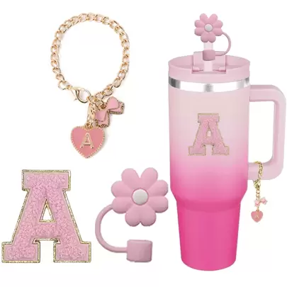 Tillbehör designade för 900 ml och 1120 ml muggar, inklusive 1 rosa hjärtformad fjäril med handtag, sugrörslock och matchande muggetiketter (26 rosa bokstäver A-Ö), morsdagspresent, skolmaterial