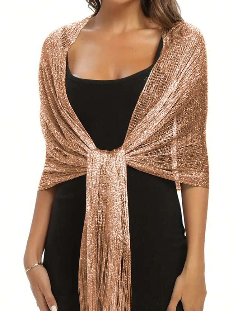 gold scarf for dress Shiny Metallic Shawl, No Round Buckle Lightweight Tassel Scarf, Women's Party Banquet Outerwear Shawl, Headscarf EDITIMAGE
