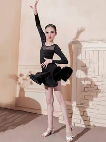 儿童拉丁舞练习服 女童大摆裙套装 高端新款拉丁舞练习服 女童夏季儿童舞蹈表演比赛服 2025新考级考试连体裙 少儿拉丁舞连体裙舞蹈练习服 大摆裙表演服 儿童拉丁舞练习服 女童春夏大摆裙表演服 - 黑色 - 查看 4