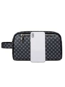 Men's PU Leather Printed Dopp Kit, Travel Shaving Set, Wrist Pouch, Anti-Theft Business Wallet, Clutch Wallet, Suitable For Teens, Casual Outdoor, Athletic, Vacation, Travel, Graduation Gifts, Birthday Dress Accessories - Multicolor - View 6