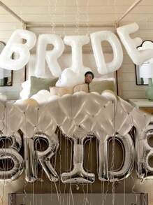 5pcs 16inch White Foil "BRIDE" Letter Balloons Set, Suitable For Bridal Room Decoration, Wedding Venue Decor, Bachelorette Party Photo Props